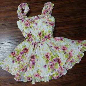 Little Minis Toddler Girls Floral Square Neck Dress Attached Bloomers 2T